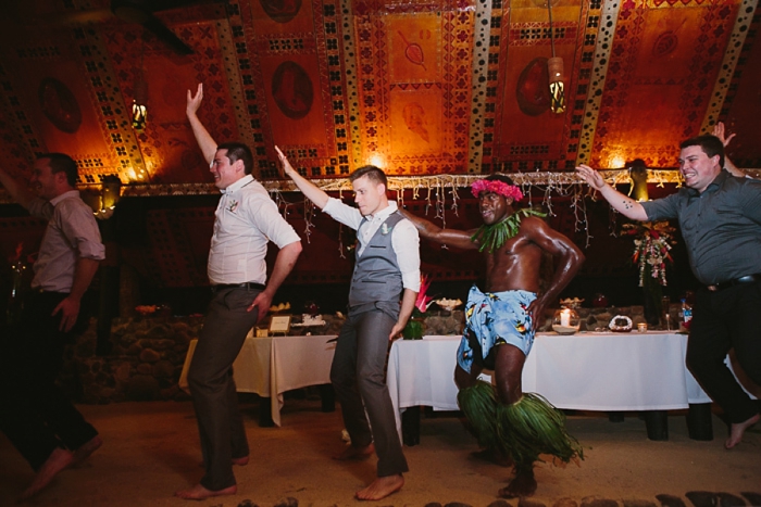 Groom dances with Fiji dancers at Wedding at The Warwick