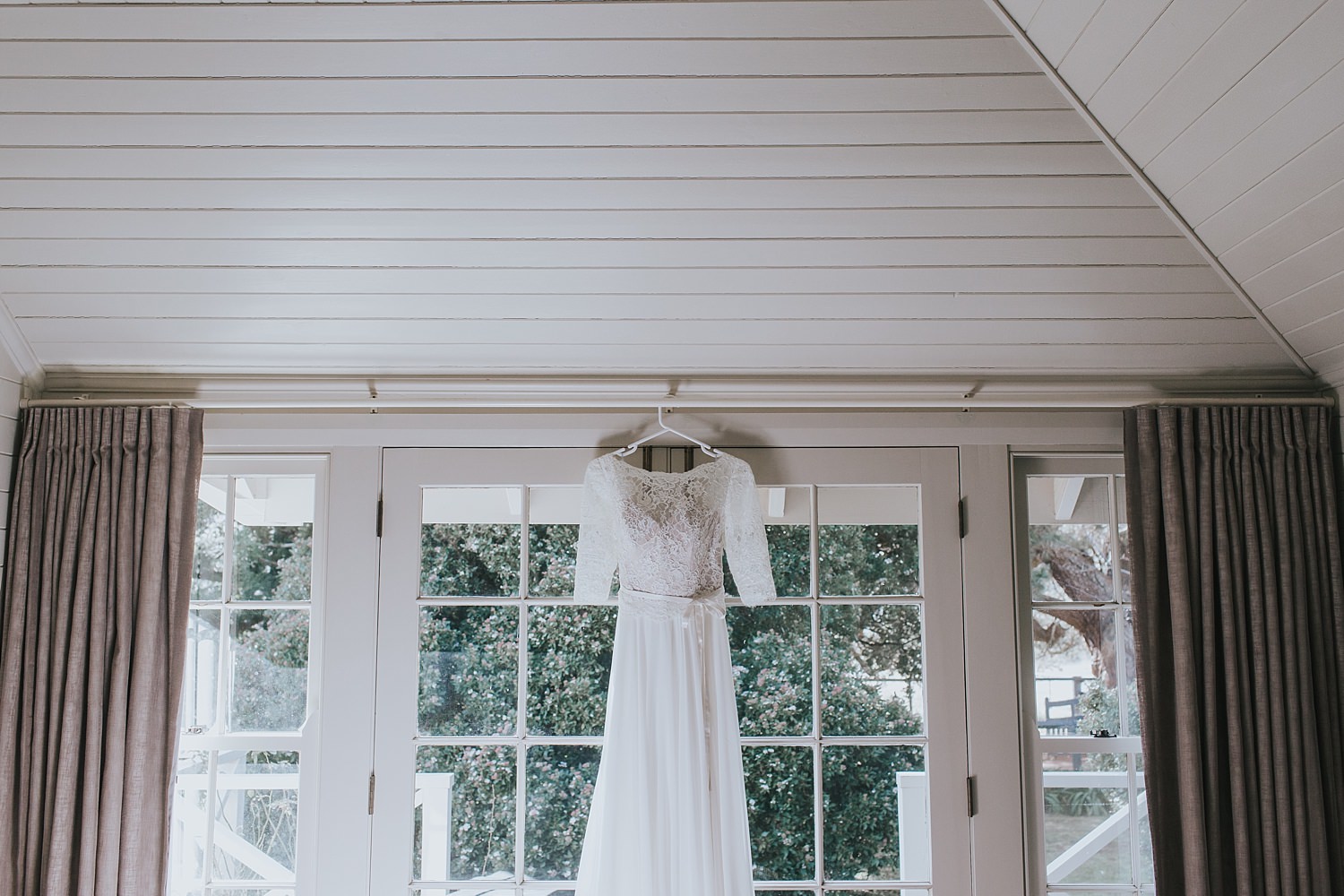 lace bridal gown in cottage at bendooley estate