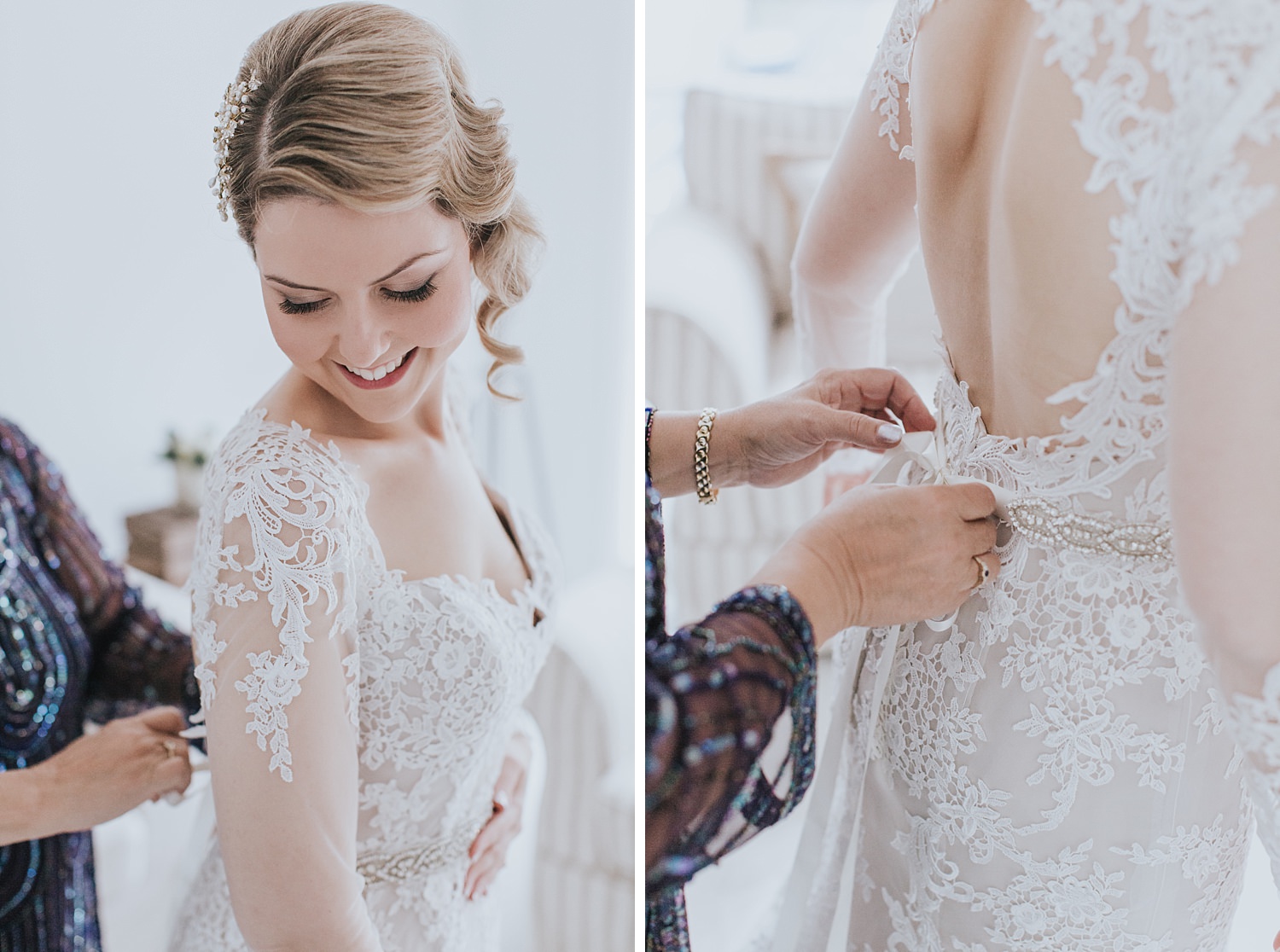 beautiful rustic bride details with lace gown