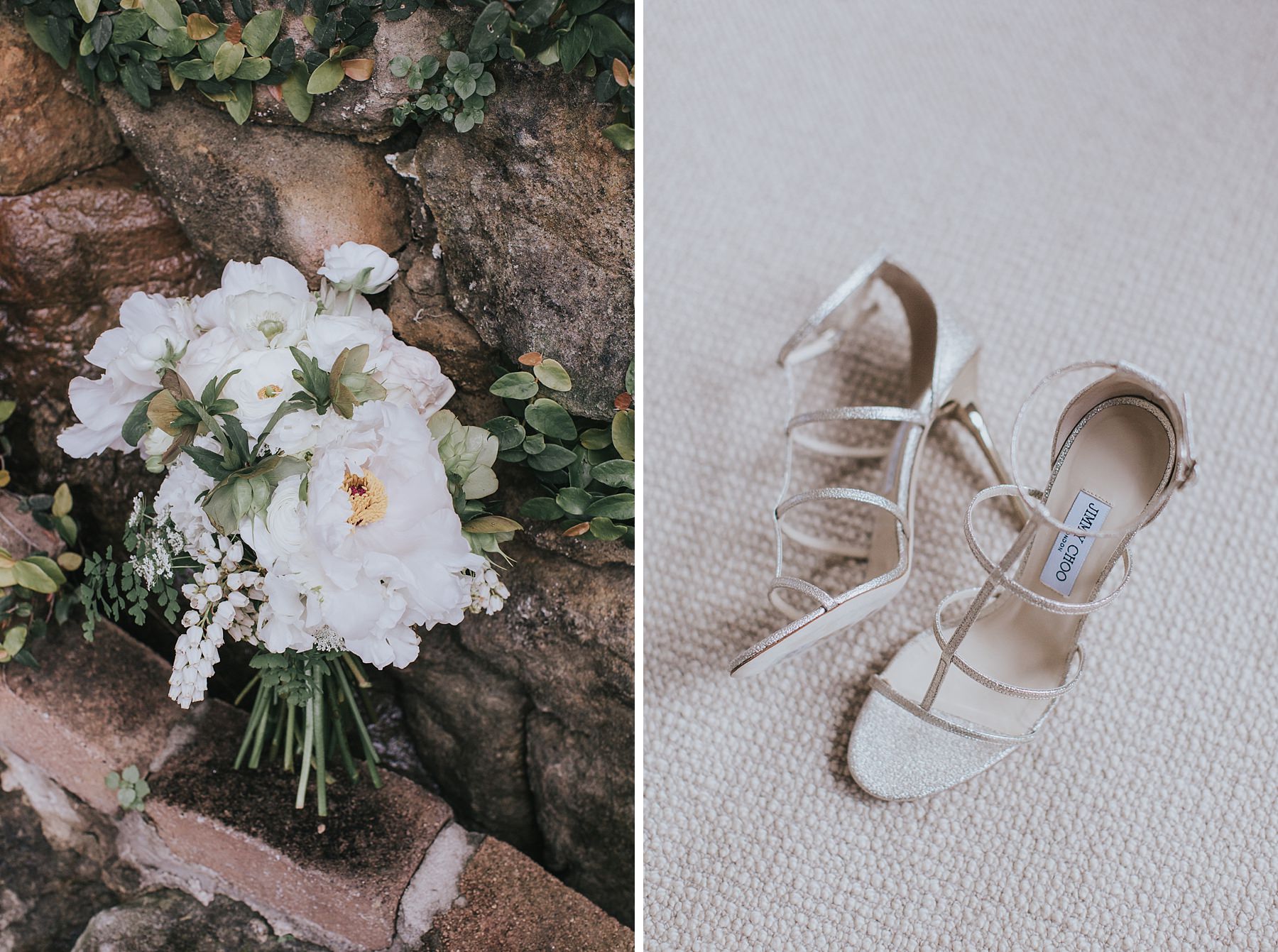 flowers bouquet and jimmy choo on your wedding day