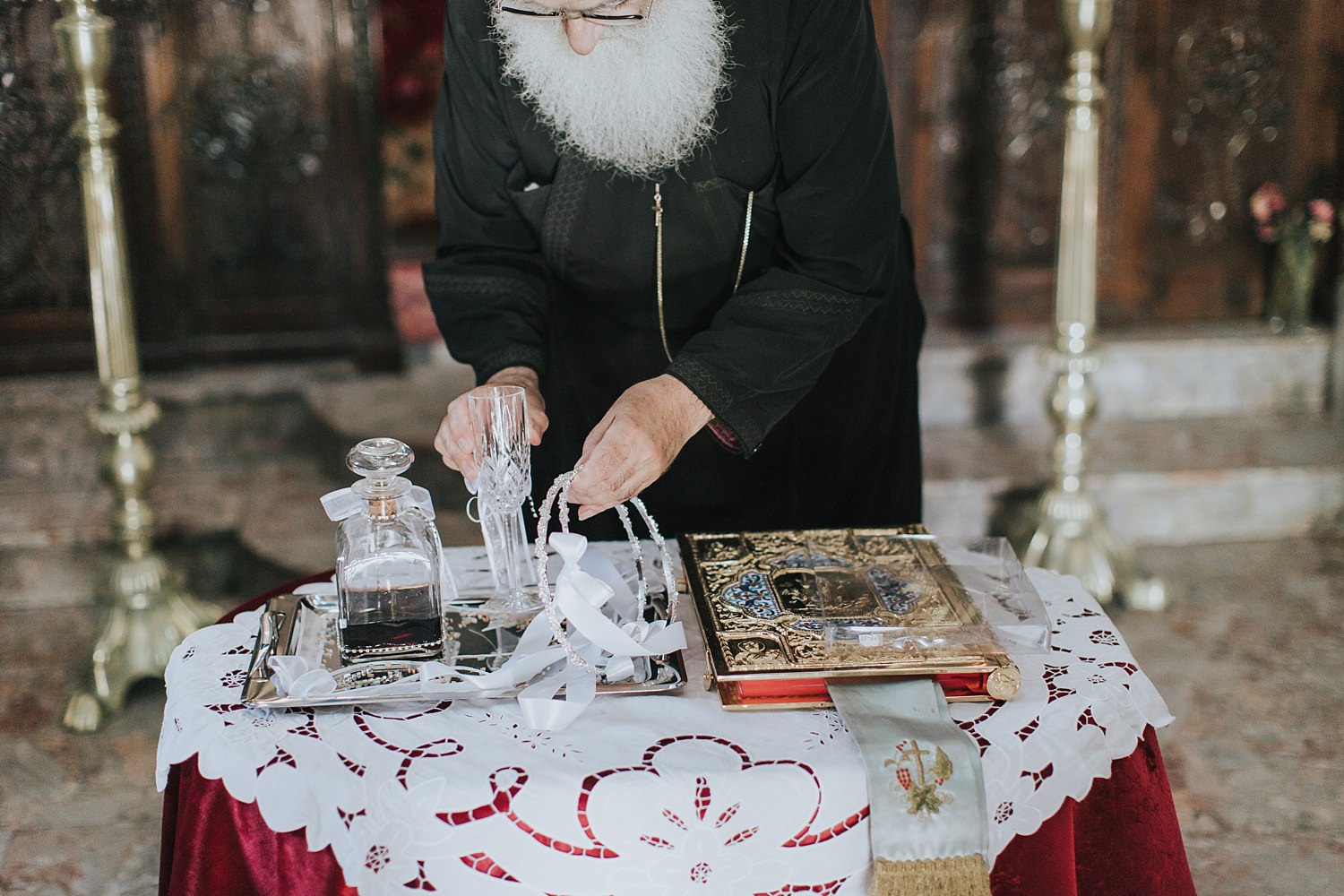 orthodox priest prepares the wedding sacrament