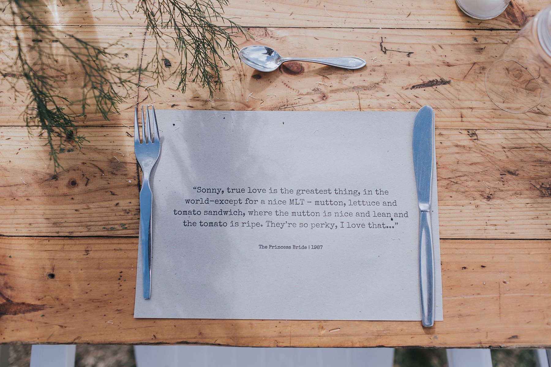 placemats at narnu farm with quotes about love