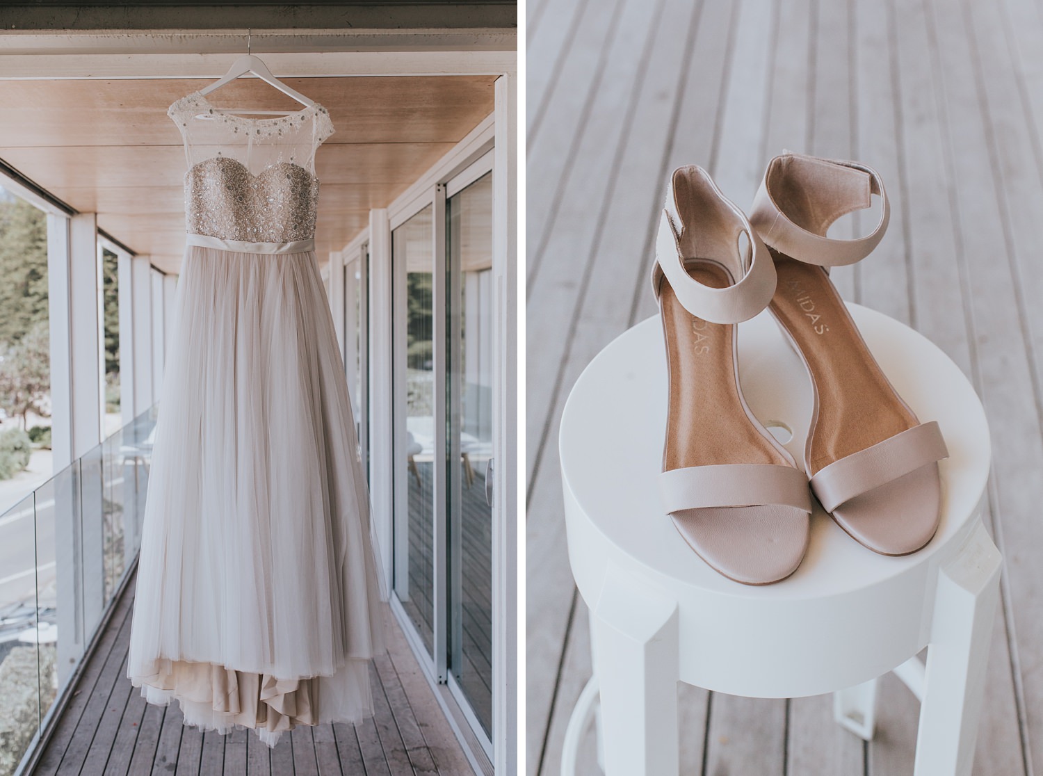 brides dress and shoes for palm beach wedding