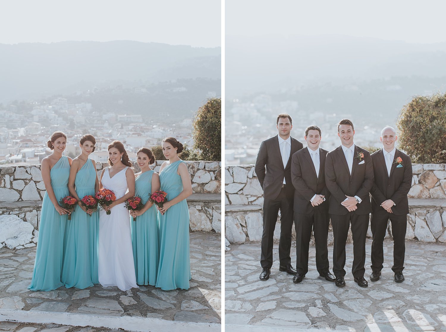 groomsmen and bridesmaids in skiathos greek islands