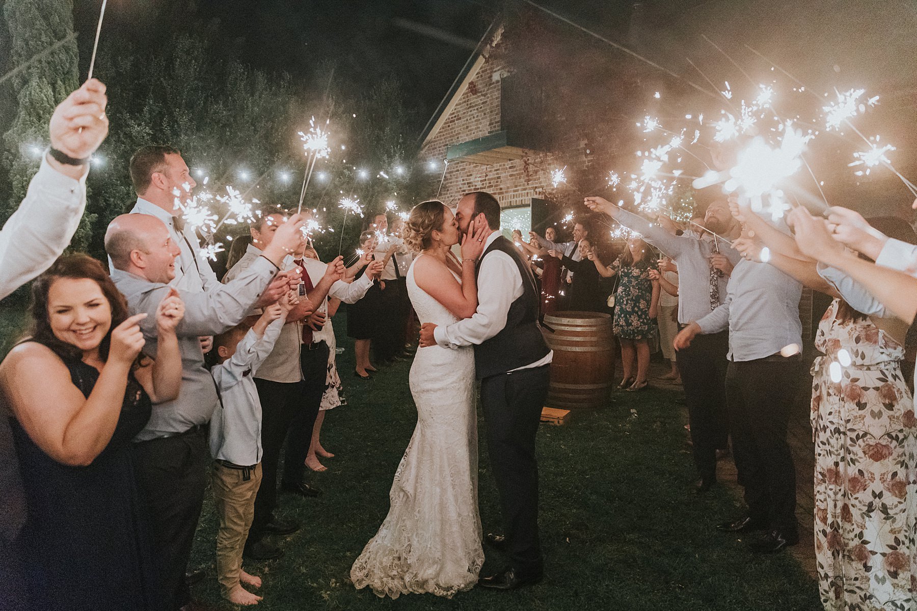 montrose berry farm sparkler farewell wedding photographs