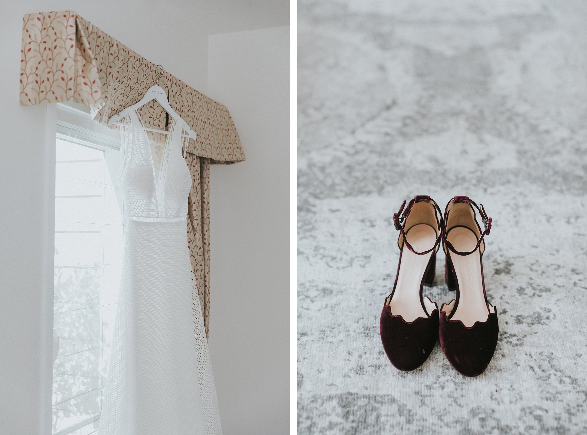 wedding dress and shoes for berry wedding day