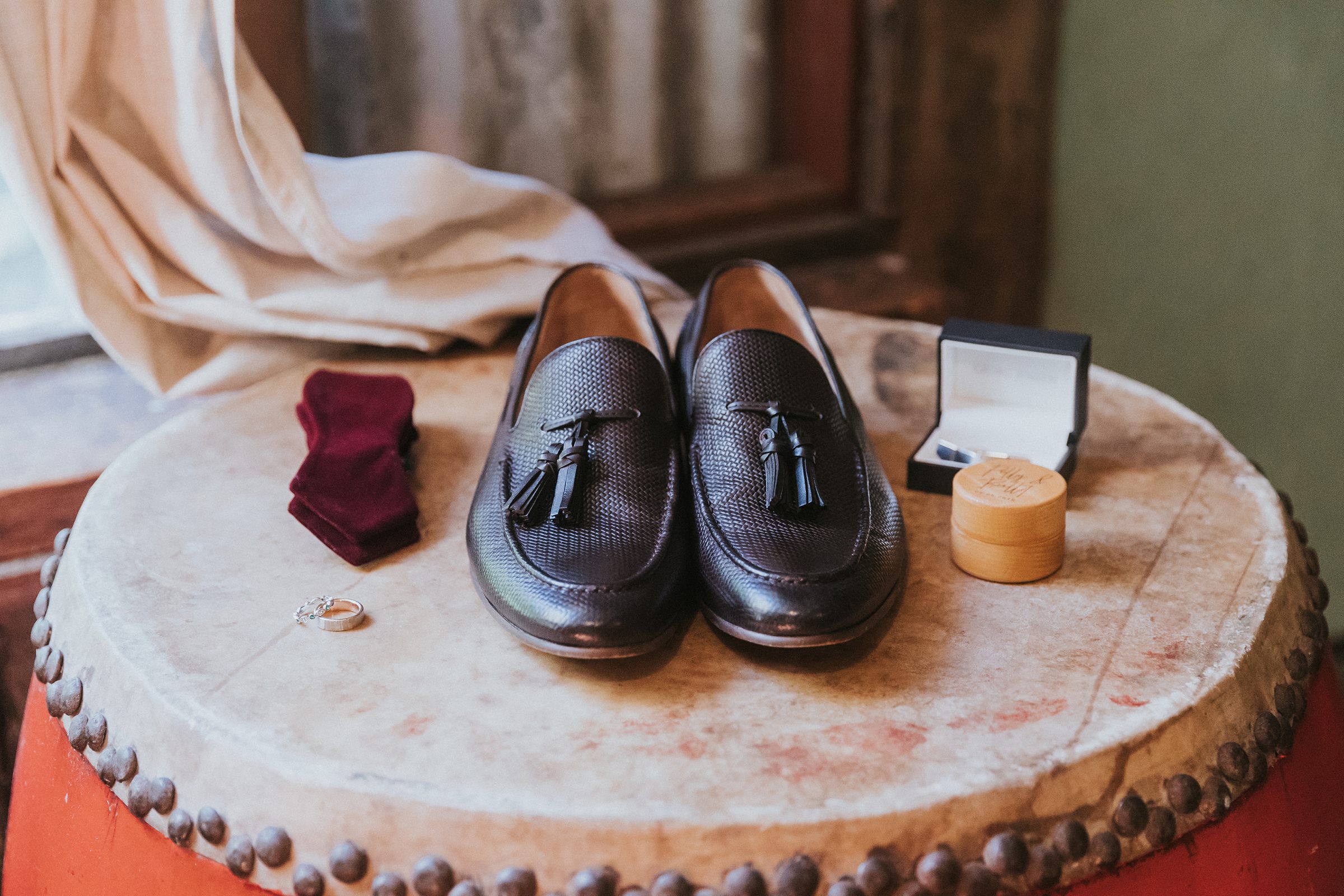 flat lay with groom's wedding details at berry wedding