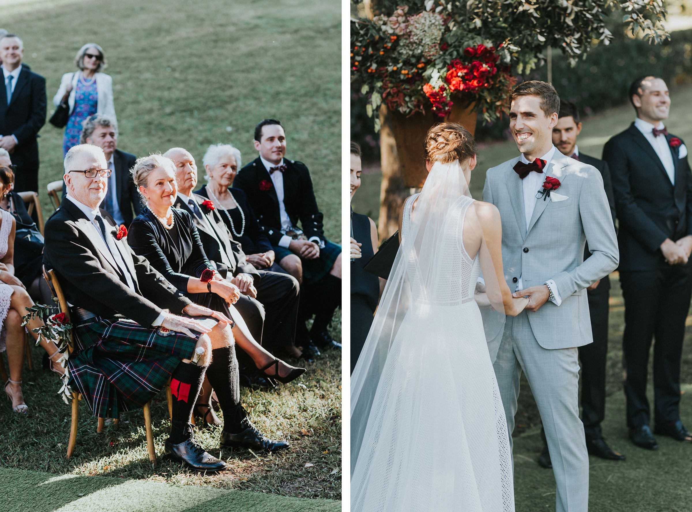 raw and genuine wedding photos of parents proudly watching the ceremony in berry