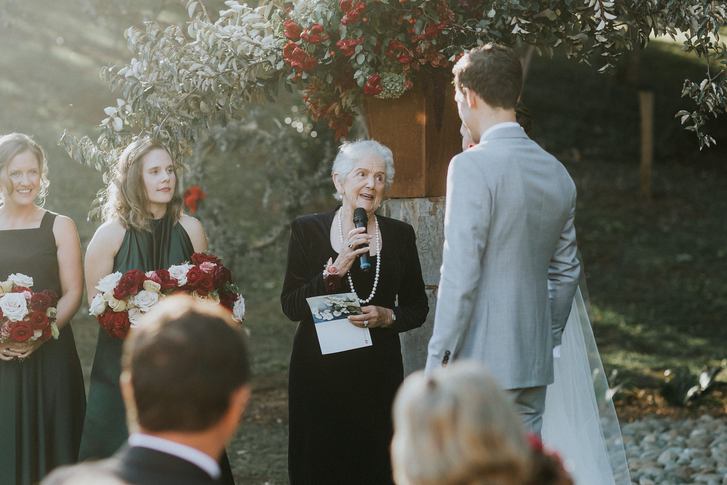 grandmother speaks during berry wedding